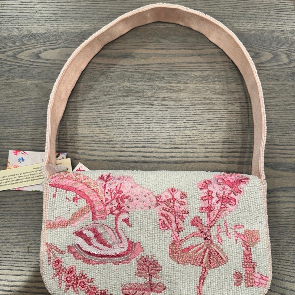 Beaded Pink ballerina Floral Shoulder Bag